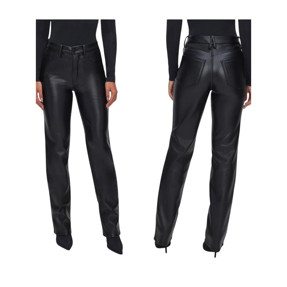 NEW Good American Good Icon Black Faux Leather Straight Pants 10/30